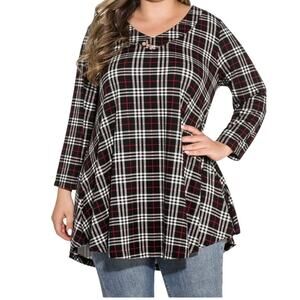 2. Plaid Women's Tunic Top Women's 3X Black Casual Fall Grunge Flowy feminine